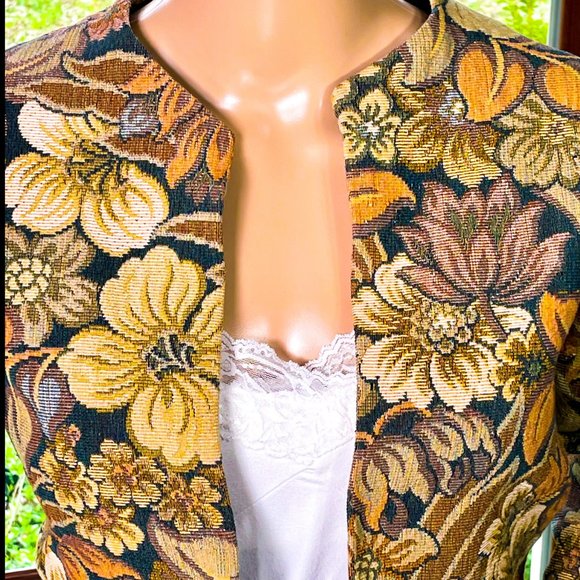▪️VTG▪️HANDMADE▪️1980's Floral Embroidered Tapestry Bolero Jacket - Picture 3 of 5